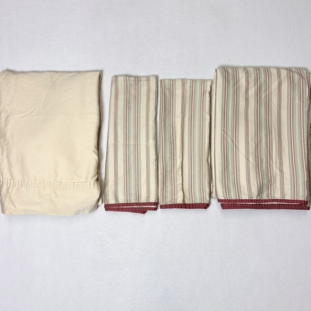 Vintage Ralph Lauren Desert Plains Sage Stripe Queen Sheet Pillowcases Italy 4pc